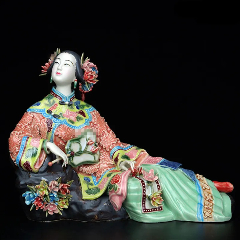 Classical Ladies Spring Craft Painted Art Figure Statue Ceramic Antique Chinese Porcelain Figurine Home Decorations Sculptures 220629