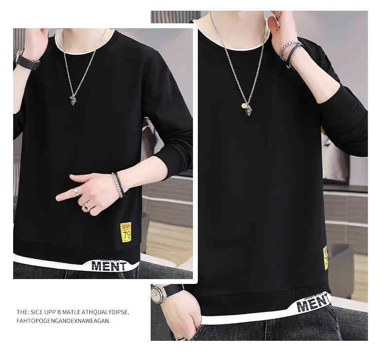 2022 Trend-style Round Neck Hoodie Thin Style No Fleece Long Sleeve Loose False Two Young Men's Hoodies Spring and Autumn New