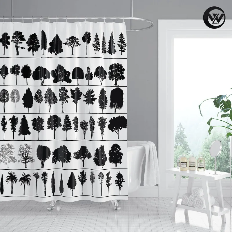 Fashion Printed Peeking Cute Black Cat White Geometry Shower Curtain, Mildew Resistant Waterproof Bathroom Accessories Sets 220429