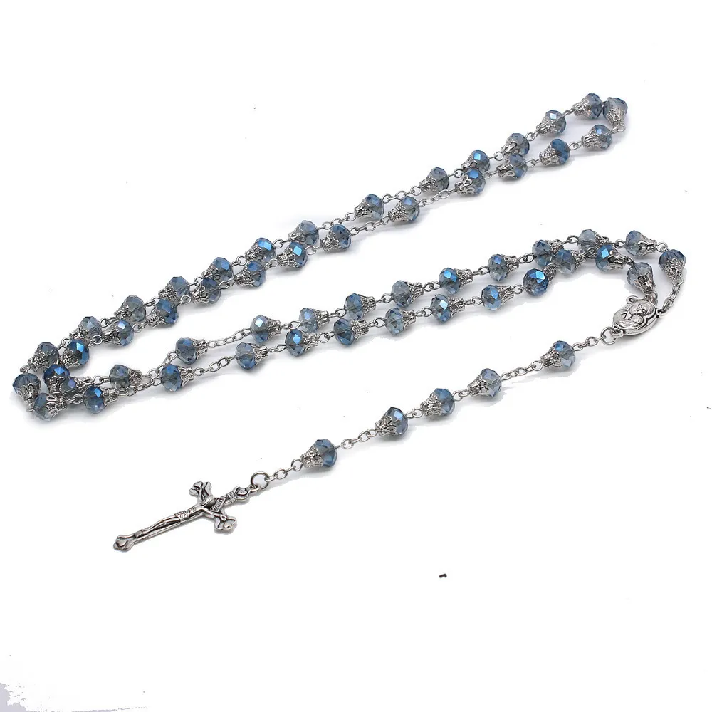 Cuentas de oración, Rosario de cristal, collar cruzado, santos católicos, suministros de oración, regalos, 327l