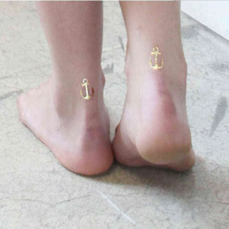 NXY Temporary Tattoo Summer Style Men Women Body Art Gold Metallic Sticker Chain Bracelet Fake Jewelry Waterproof 0330