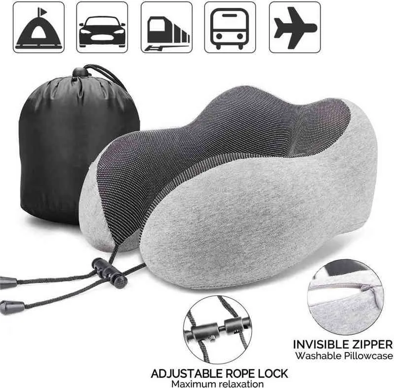 Almohada de masaje en forma de U Avión de viaje Espuma de memoria Almohadas para el cuello cervical Cabeza de coche Resto del cuello Cojín de aire para el cuidado de la salud del sueño 220507