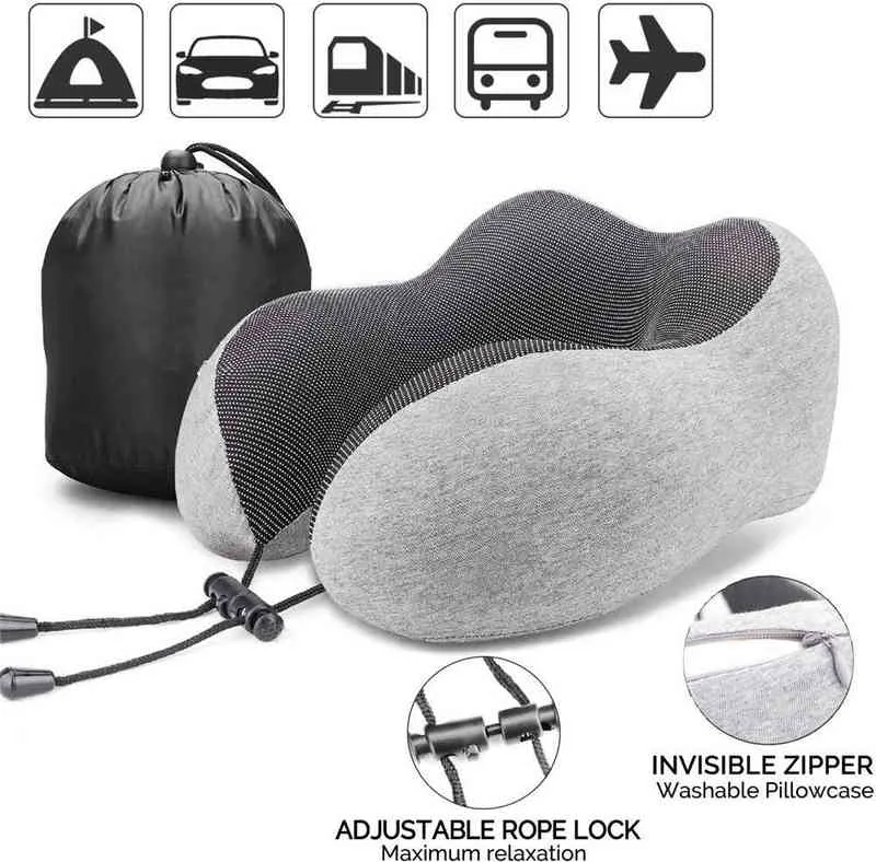 Masaje en forma de U Avión de almohada de almohada Memoria de espuma de cuello cuello uterino almohadas de cuello para el automóvil