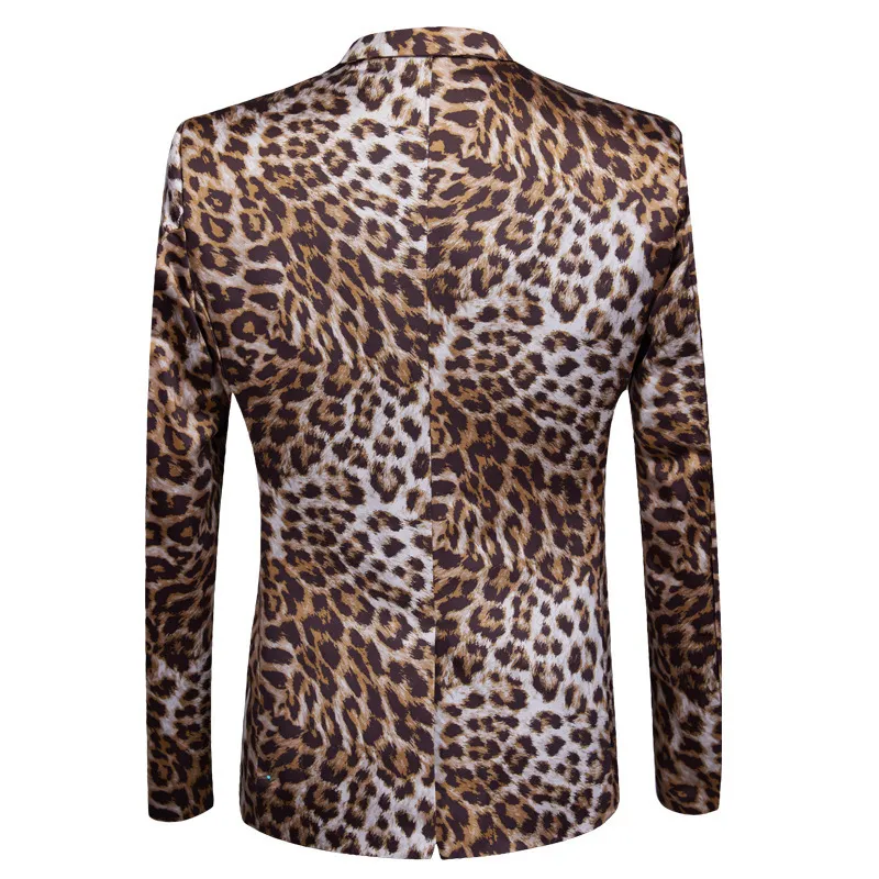 Fashion Men's Casual Boutique Leopard Print Nightclub Style Suit Jacket Pants Male Two Pieces Blazers Coat Trousers Set 220175e