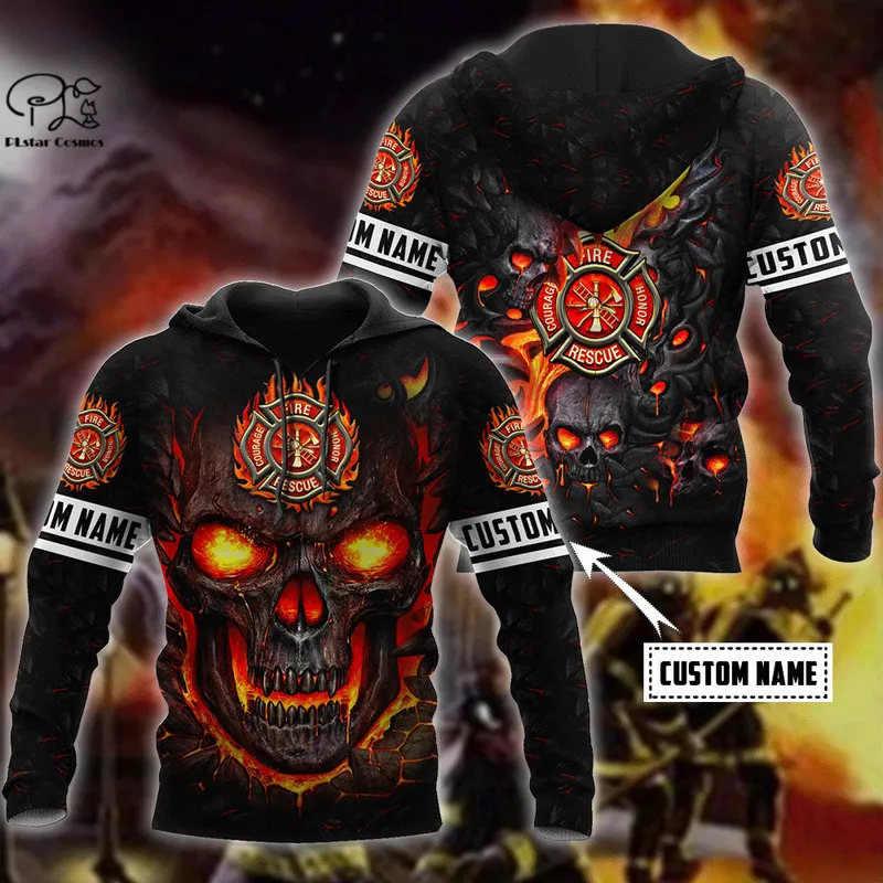 PLstar Cosmos 3DPrinted est Skull Firefighter Custom Name Unique Hrajuku Streetwear Unisex Casual Hoodies Zip Sweatshirt Q 5 220713