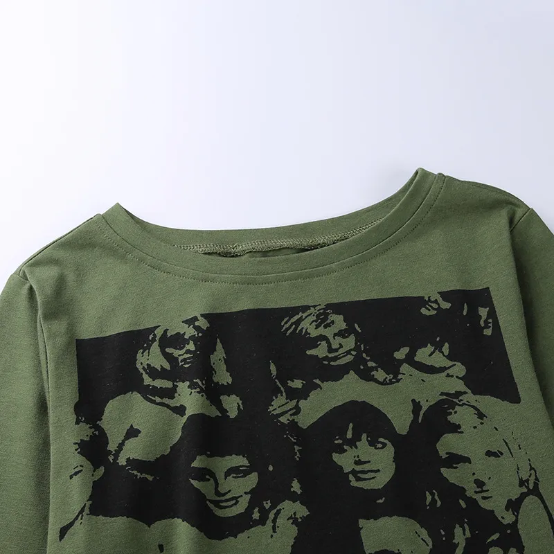 Zenaide Vert Gothique À Manches Longues Haut Court Y2K Femmes Printemps Harajuku Sexy Imprimé Grunge Mode Esthétique Vintage T-shirt 220408