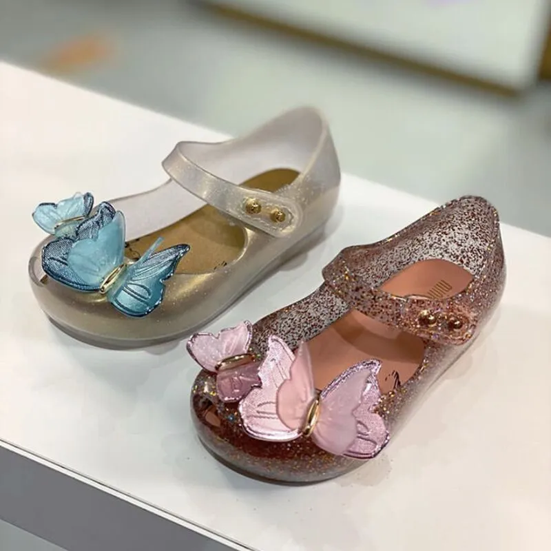 Zapatos de gelatina de mariposa brillante para niños, sandalias de playa de princesa Mini Melissa originales, zapatos de lentejuelas de PVC a la moda HMI039 220409