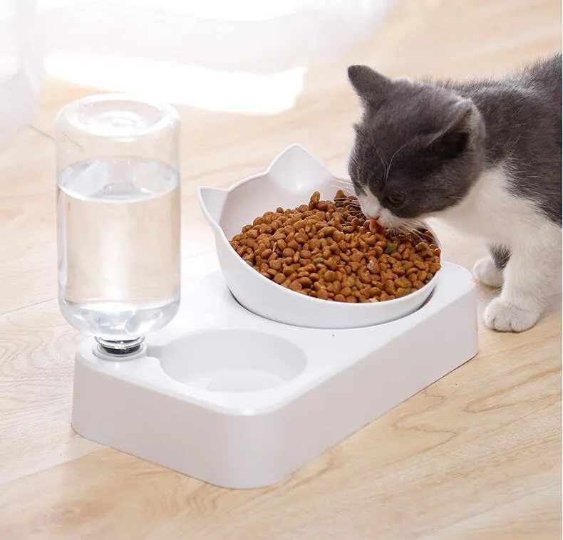 Pet Cat Bowl Automatische Water Feeder Dog Cat Food Water Dispenser Dubbele Drinken Opgeheven Standschotel S-levering 220323