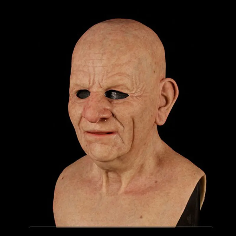 Realistic Human Wrinkle Party Cosplay Scary Old Man Full Head Latex Mask for Halloween Festival 220611