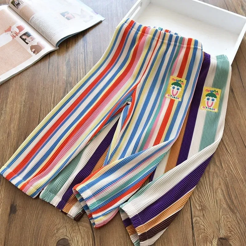 Children s Rainbow Folds Pants Girl Spring Summer Casual Elastic Waist Sweatpants Loose Trousers Korean Style Kid Clothes 220808