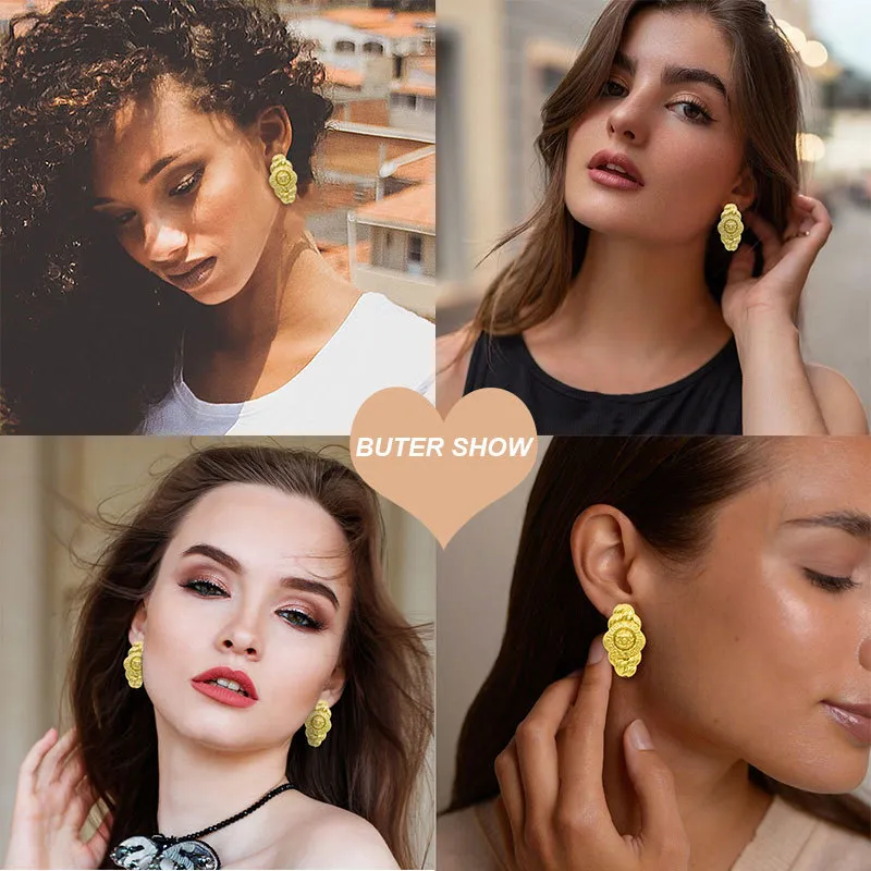 Dangle Drop Earrings For Women Lionhead Embossed Clip Ears Golden Earrings For African Dubai Lady Jewelry Acccessories Gifts 220426105447