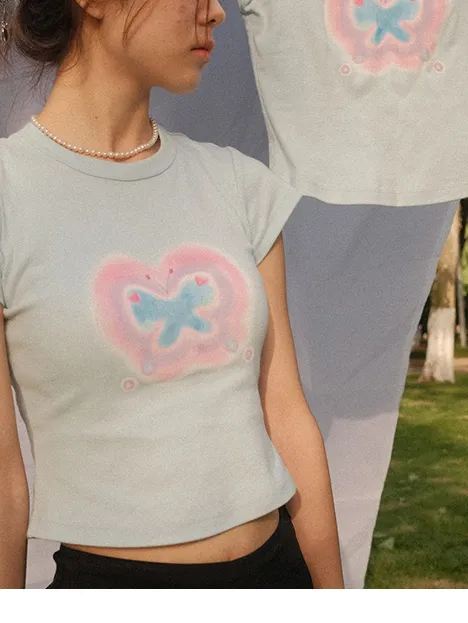 Punk E Girl T-Shirt Girly Style Print T-Shirt 90er Jahre Streetwear Sommer Damen Vintage Casual O Hals Basic Crop Tops Y2K Harajuku 220602