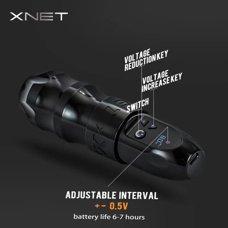 Xnet titan беспроводная татуировка, вращающаяся аккумуляторная ручка с сильным двигателем, цифровой дисплей для художника для тела постоянного макияжа 220617