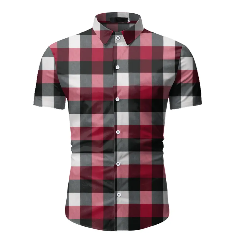 Chemise à carreaux rouge hommes été marque classique à manches courtes Robe Chemise décontractée boutonné bureau vêtements de travail Chemise Homme M3XL 220527