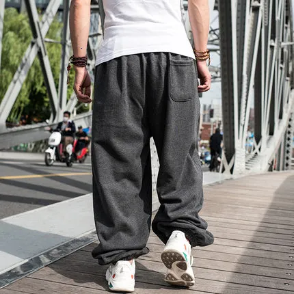 Plus Size Warm Fleece Pants Hiphop Harem Joggers Pants Men Casual Sweatpants Wide Leg Loose Baggy Trousers Streetwear Clothing