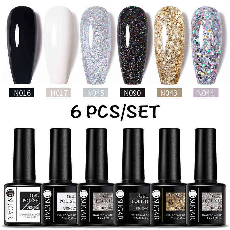 NXY Żel do paznokci 6 sztuk Polski Zestaw do Manicure Nails Art Design Pink Glitter Kolor Lakier Soak Off Semi Stały UV Lak Zestaw 0328