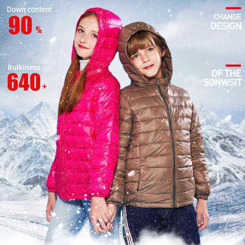 2021 Autumn Winter Hooded Children Down Jackets For Girls Candy Color Warm Kids Down Jackets For Boys 2-16 years Outerwear Clothing J220718