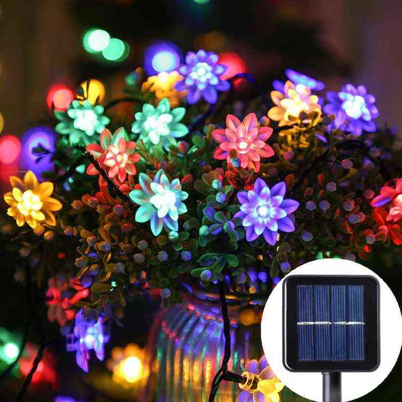 Lotus Solar Lighting String Led Outdoor Cherry Blossoms String Lights Wedding Party Christams Garden Fairy Home Patio Decor J220531