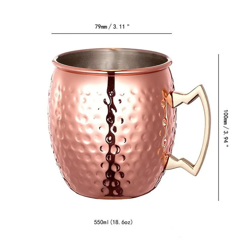 Copper Mug Stainless Steel Beer Coffee Cup Moscow Mule Mug Rose Gold Hammered Copper Plated Drinkware FY4717 C0225
