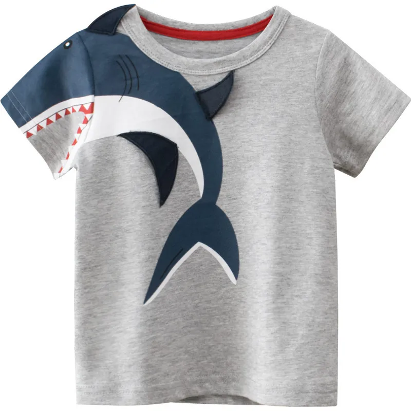 T-shirt estiva bambini Abbigliamento bambini Cotone Neonati maschi Casual 3D Shark Bambino Grigio Ragazzo ragazza 2-9 anni 220426