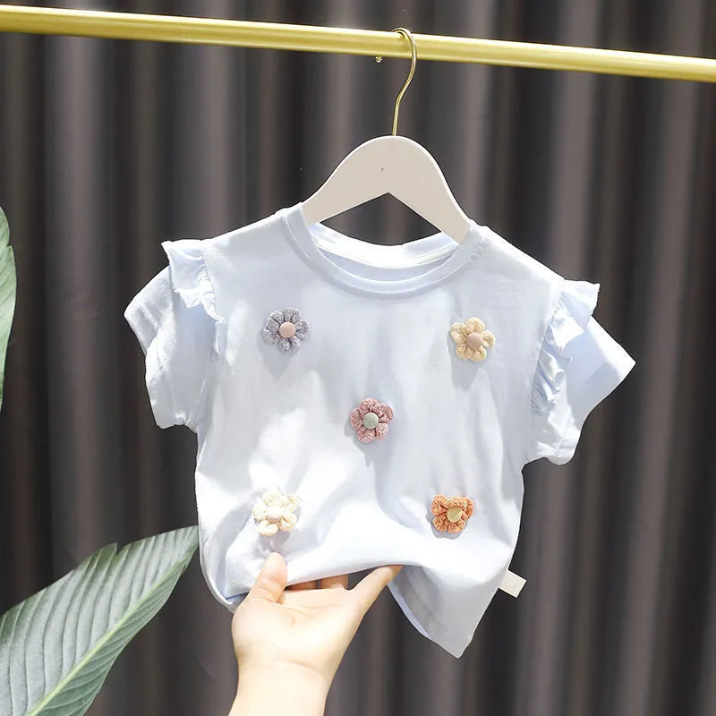 Été filles t-shirt enfants bébé mignon dentelle à manches courtes haut petite fille coton bas chemise 220620