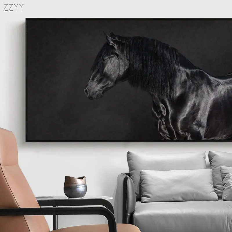 Modernes laufendes schwarzes braunes Steeds-Pferd-Leinwand-Druck-Gemälde auf der Wand-Wohnzimmer-dekorativen Bild-Wand-Dekor-Leinwand-Plakat