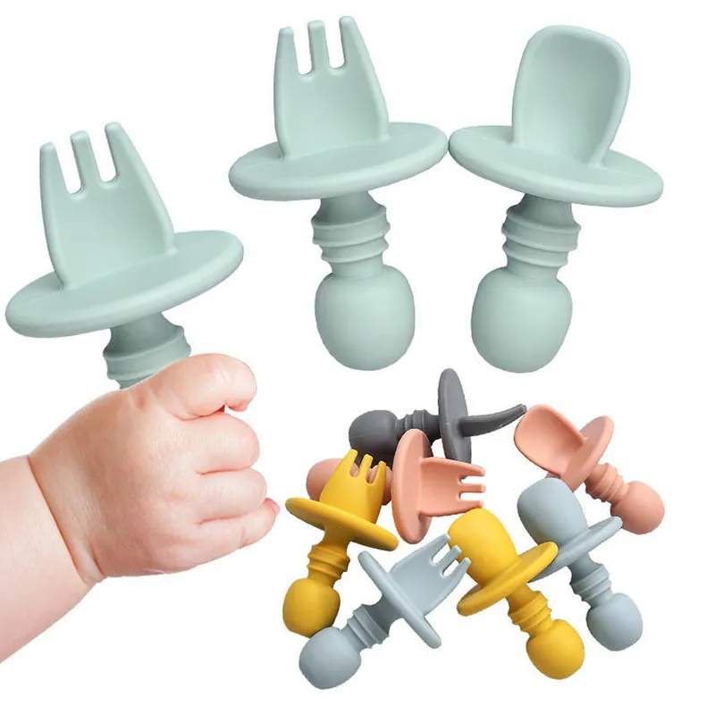 Vaisselle en silicone pour nourrissons de qualité alimentaire sans BAP Ensemble de vaisselle en silicone pour bébé Doux Cuisine Accession Fourchette Cuillère Enfants Portable Soild Couleur TeaSpoo 220512