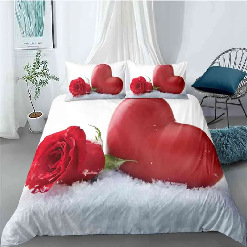 Red Rose King Rainha Duvet Capa do Dia dos Namorados Casal Casal Bedding Flor Conjunto de 2/Love Heart Floral Soft Consolador