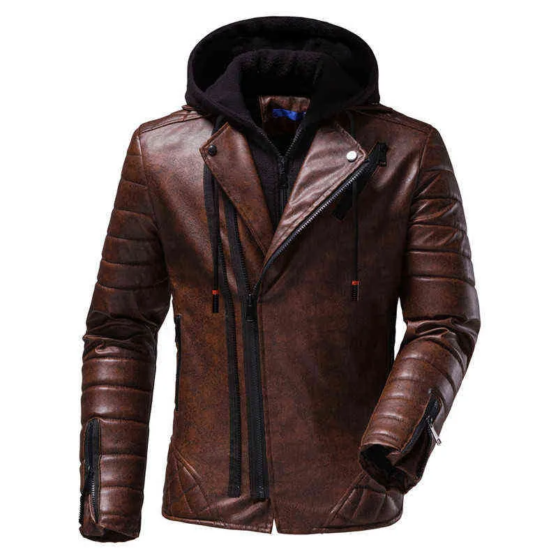 Trend Yeni kapüşonlu deri ceket kişilik moda erkeklerin motosiklet deri L220801