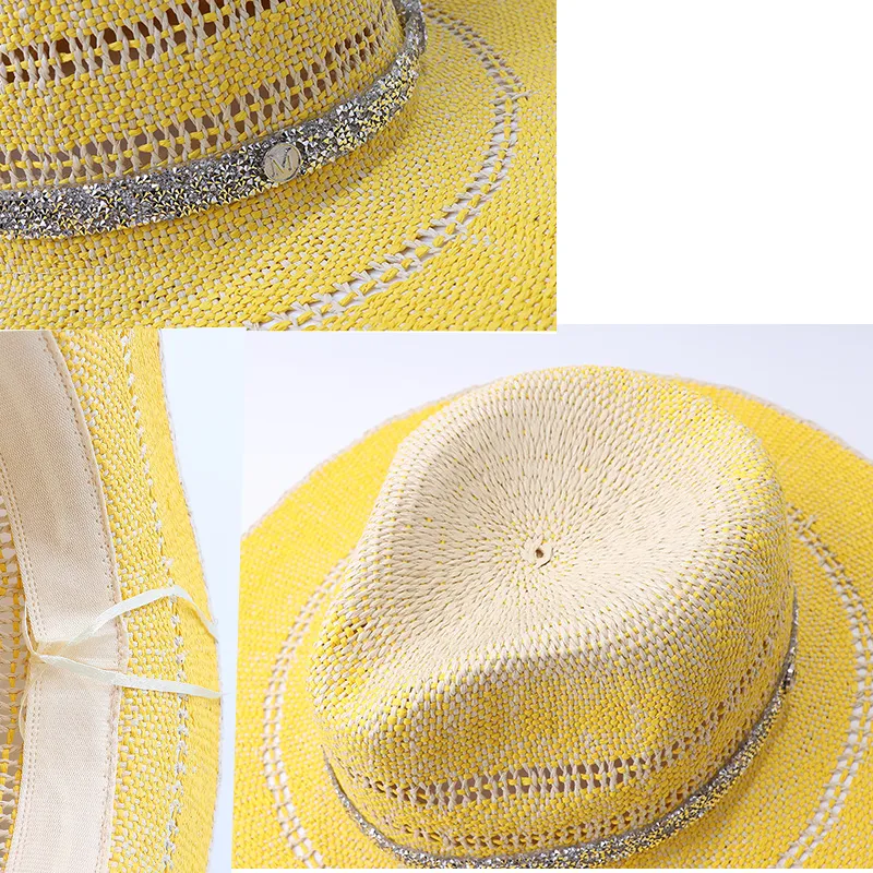 Gradient Summer Women's Men's Jazz Hat Straw Hat Drill Chain Accessories Beach Shade Sun Protection Hop Hat Panama