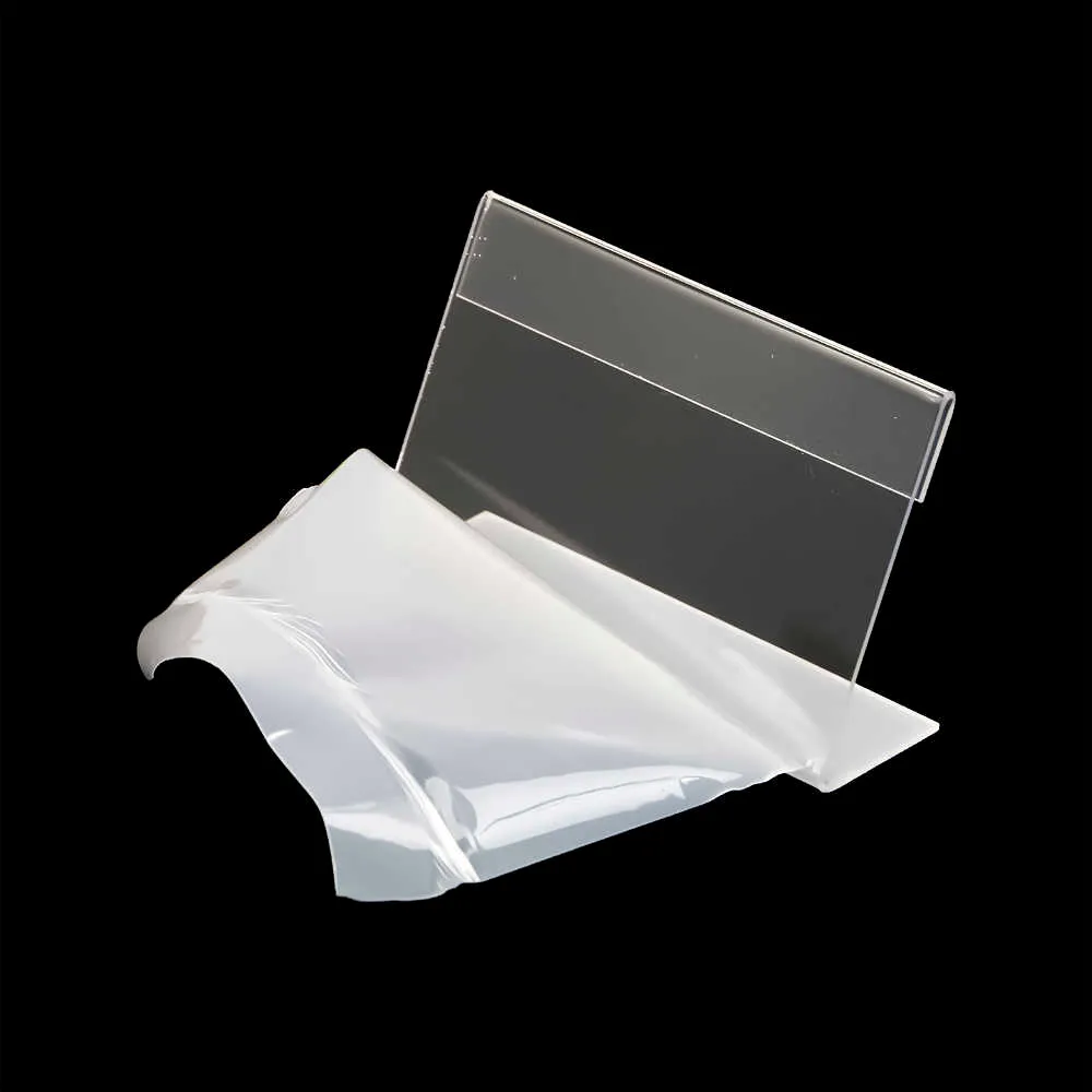 Acrylic T1.3mm Clear Frame Пластиковая таблица знака знака цен на метки ярлыка дисплей бумаги акционерные держатели карты небольшие L формы формы 100 шт.