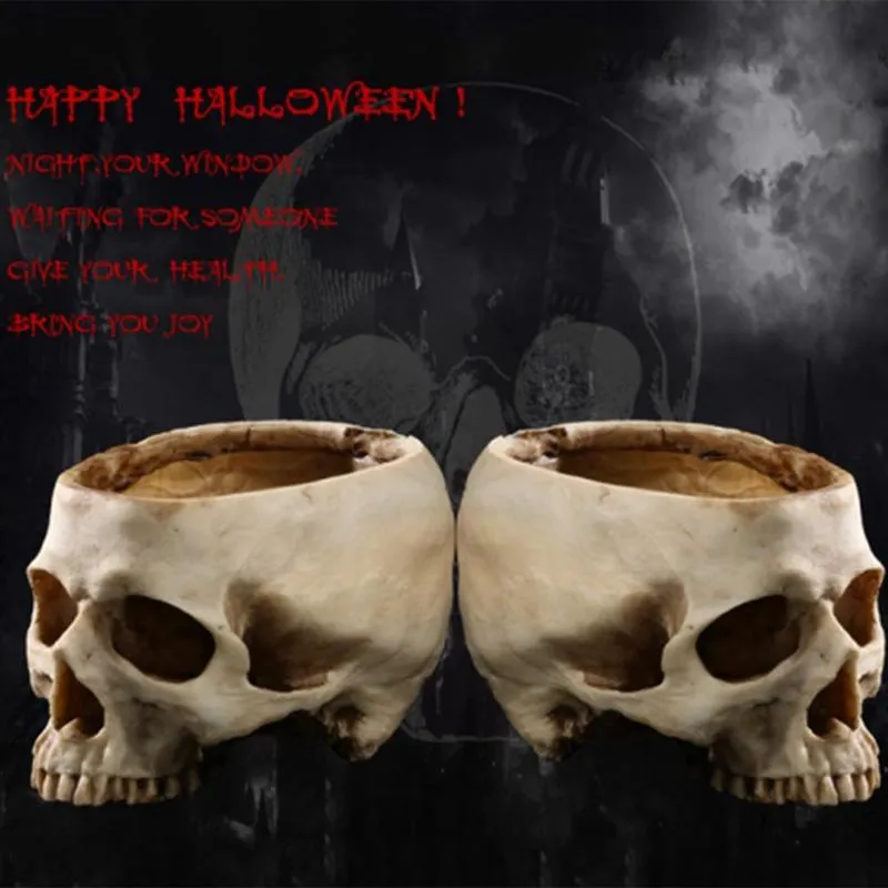 Hars Crafts Crafts Human Tooth Teaching Skeleton Model Halloween Home Office Flower Planter Skull Pot Decoratie 220614