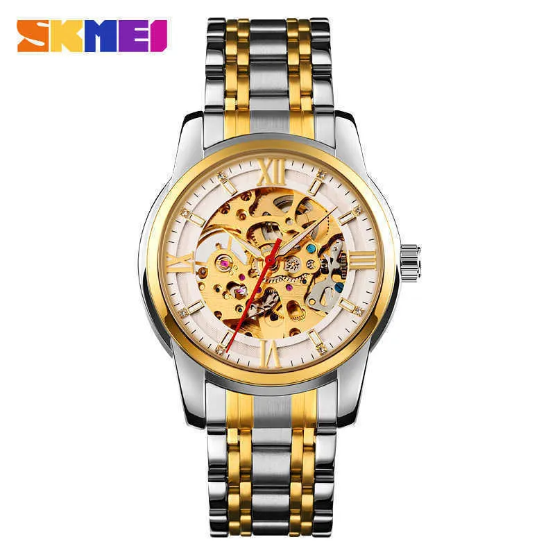 spiral watch business crown men's stainless steel round single fold buckle metal hollow automatic mechanical watch239Y