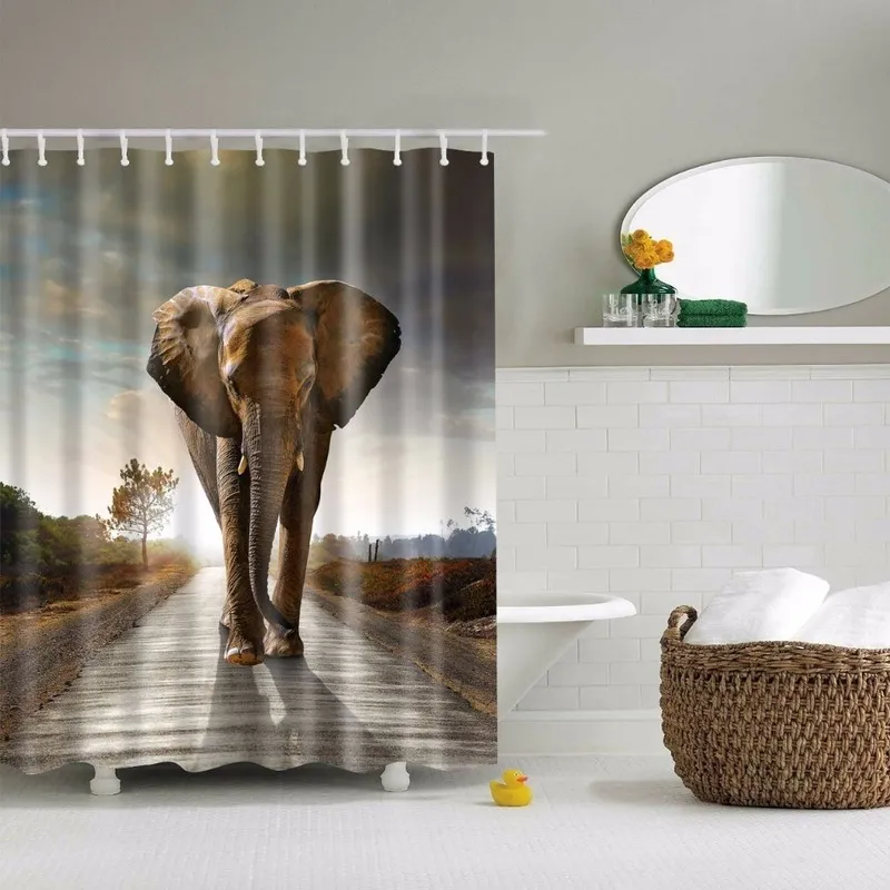 Djur elefanthaj bläckfisk hjortdusch gardiner badrum vattentät polyester gardin för badrum dusch 220517