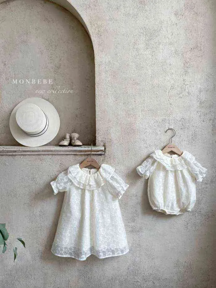 Koki 2022 Baby Girl Bodysuit Lange Mouw Lace Leuk mooie mooie jubileum Verjaardag Kleding Pasgeboren Koreaanse romper G220510