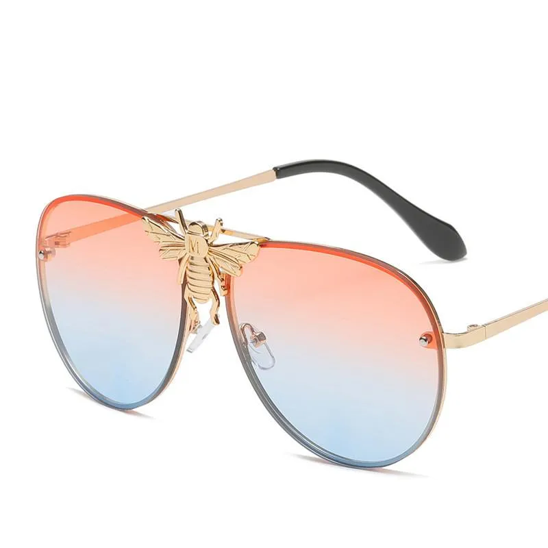 Óculos de sol moda oversized piloto mulheres homens 2022 designer de luxo óculos de sol abelha decoração na moda gradiente tons uv400 oculossu3418