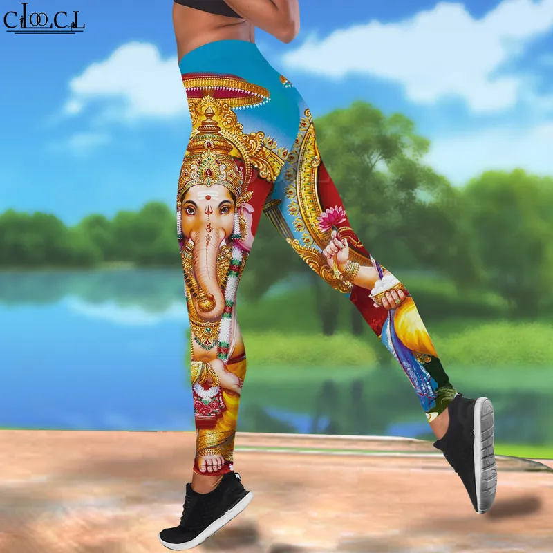 Frauen Leggings Indischer Gott Ganesha Gedruckt Hohe Taille Elastizität 3D Legging Cosplay Weiblich für Outdoor Jogging Hosen W220616