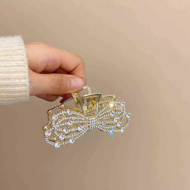 Prachtige Boog Parel Volledige Diamanten Clip Elegante Grip Haarclip Voor Vrouwen Dagelijks Dragen Sieraden Geschenken Haaraccessoires Voor Vrouwen T2208083358334