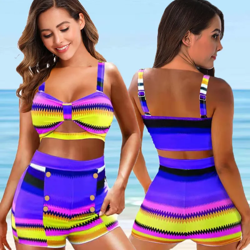 Women Print High Waisted Bikini Sets Sexy Plus Size Tank Top Swimsuit Two Pieces Swimwear Women Beach Bathing Suits 5XL 220408