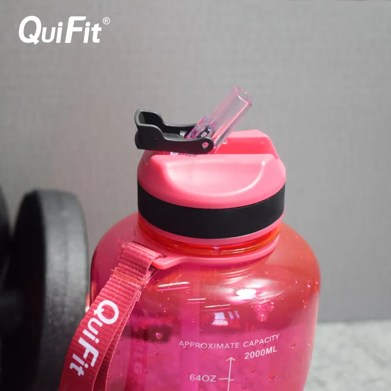 Quifit Water Bottle 2L / 3.8L 밀짚 모자, 타임 스탬프 트리거, 무료. 피트니스 및 홈 갤런 물 병에 적합합니다 220329.