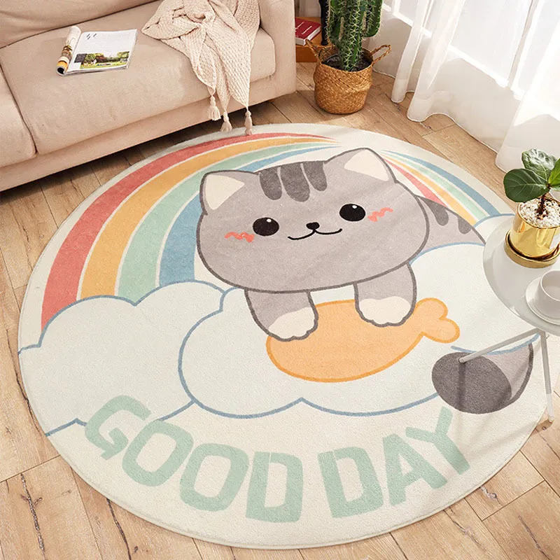 Tapis rond mignon de sol de dessin animé, pour chambre à coucher, chambre d'enfants, tapis de jeu antidérapant, tapis rond pour bébé, tapis rampant, décoration de maison