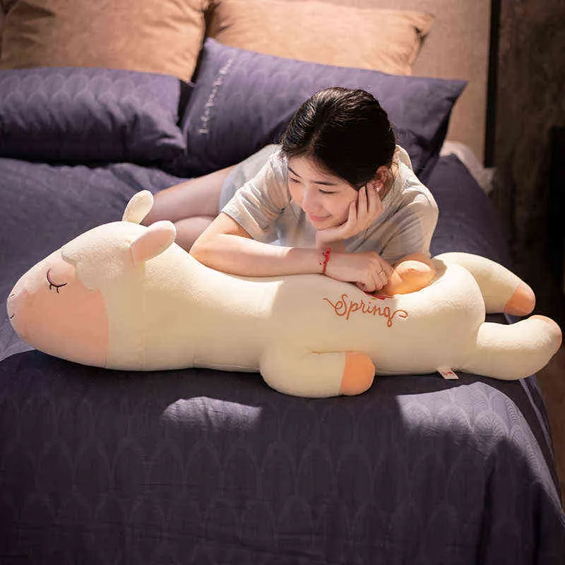 Pc Cm Kawaii couché Alpacasso animaux en peluche jouets en peluche doux alpaga oreiller dormir pour enfants bébé cadeau J220704