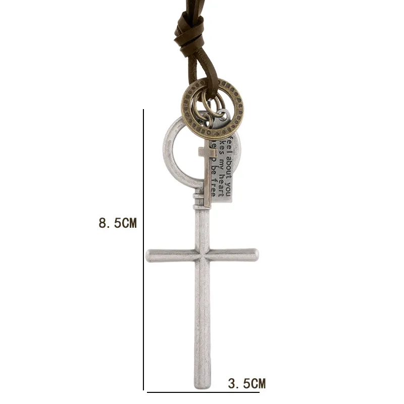 Grand anneau jésus croix pendentif collier chaîne réglable en cuir colliers pour femmes hommes Punk mode bijoux cadeau