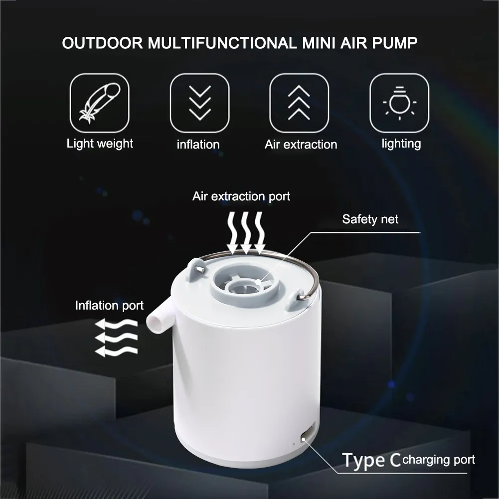 Mini pompe à Air Portable, petit compresseur d'équipement de Camping, gonfler et dégonfler rapidement, Rechargeable pour flotteur/lit pneumatique, randonnée en plein Air