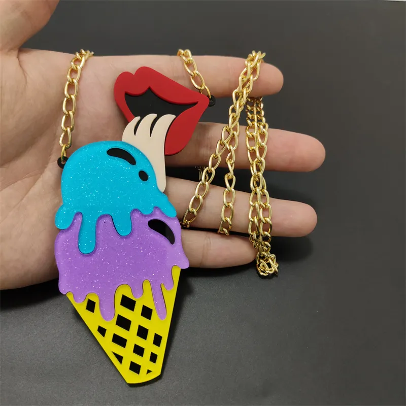 Fashion Jewelry Acrylic Ice Cream Large Pendant Necklace for Women Sweater Chain281K