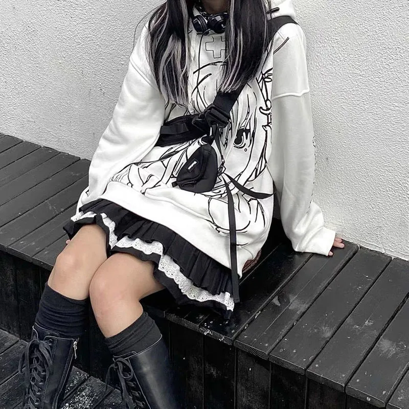HOUZHOU Mall Goth Gothique Dentelle À Volants Mini Jupes Femmes Harajuku Fée Grunge Noir Jupe Plissée Japonaise Lolita Streetwear 220317