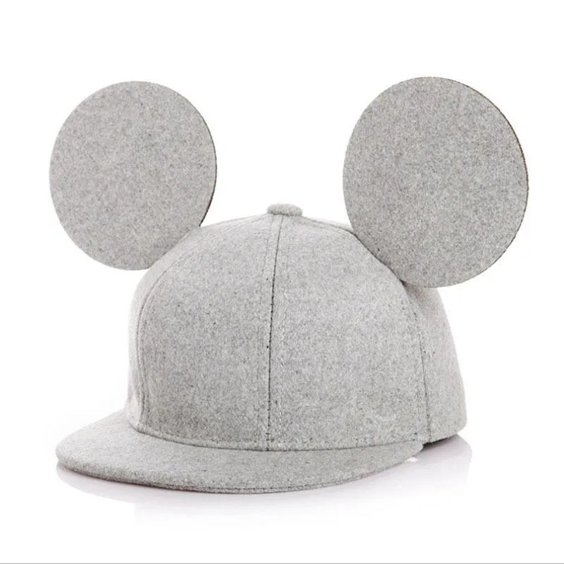 Ball Caps Mode Ouder-kind Muis Oren Wol Baseball Cap Kinderen Dier Platte Rand Strand Vrouwen Mannen Snapback Hoed Kids hip Hop Ha322A