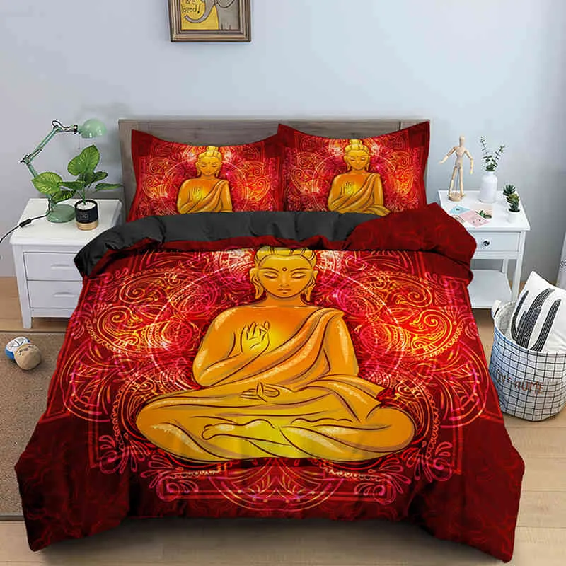 Ensemble de literie familial bouddha, housse de couette Mandala, parure de lit de luxe, taille double, King, style bohème, 2/3 pièces, avec taie d'oreiller
