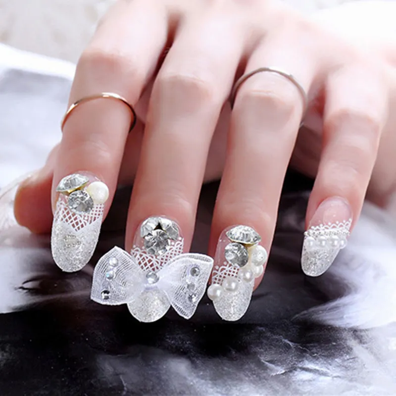 Rhinestones Yanlış Tırnaklar Gelin Düğün Partisi Sahte Lüks Sanat Sahte Ongles Lady Full Tip Yaması Tutkal Etiketi 220716