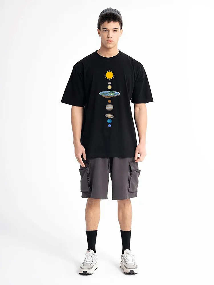 Kozmik Güneş Sistemi Gezegenleri Baskı Adam Tişört Büyük Boy Giysiler Düzenli Kol Tişörtleri Erkek Moda Günlük Tee Gömlek 220621